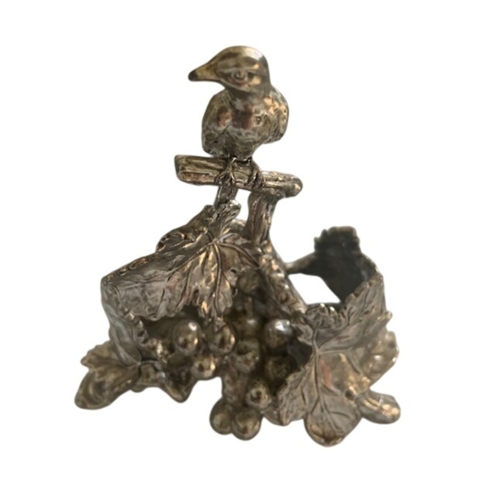 Vintage Bird Grapevine Salt Pepper Shaker Holder Silver Tone Country Cottage - Picture 7 of 11